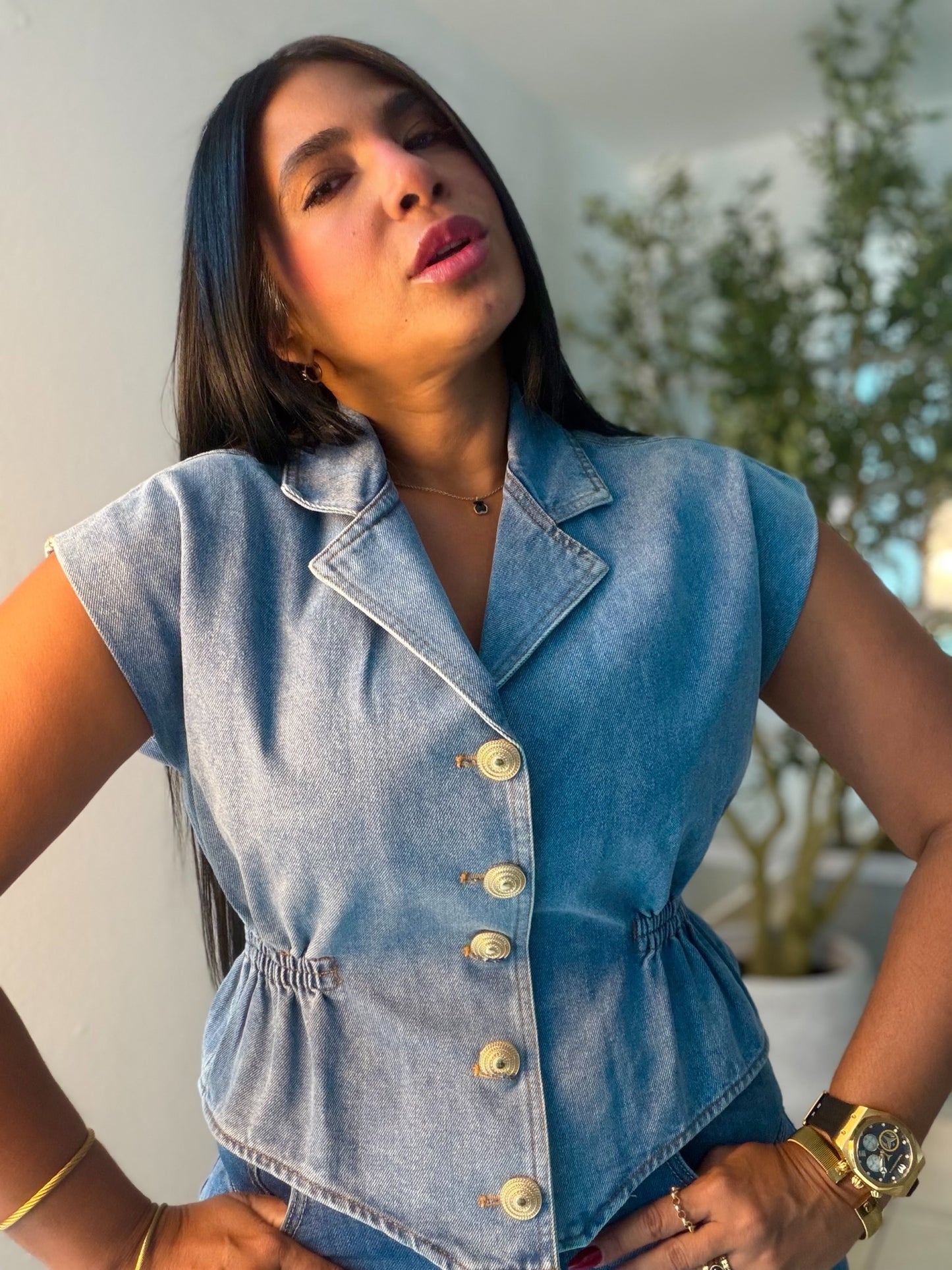 Ánde Spandex Denim light blue Top (con botones gold) SOLD OUT GRACIAS