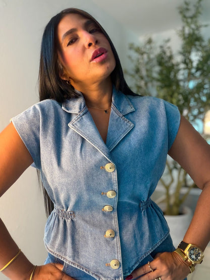 Ánde Spandex Denim light blue Top (con botones gold) SOLD OUT GRACIAS