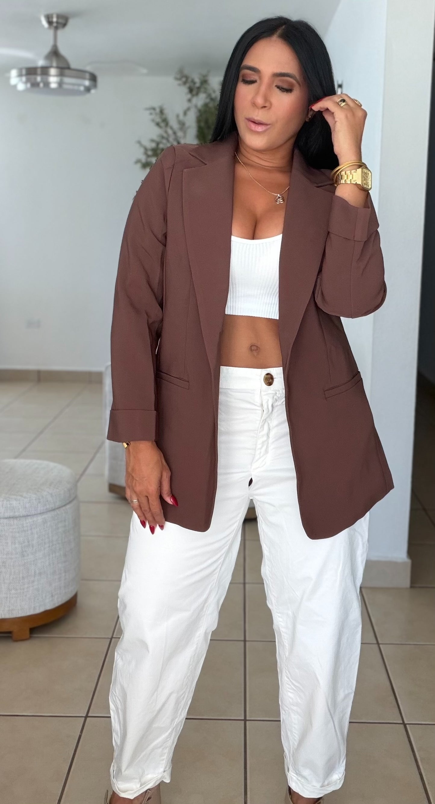 No te lo esperabas! De Lino Chocolate Brown Luxe Oversized Blazer