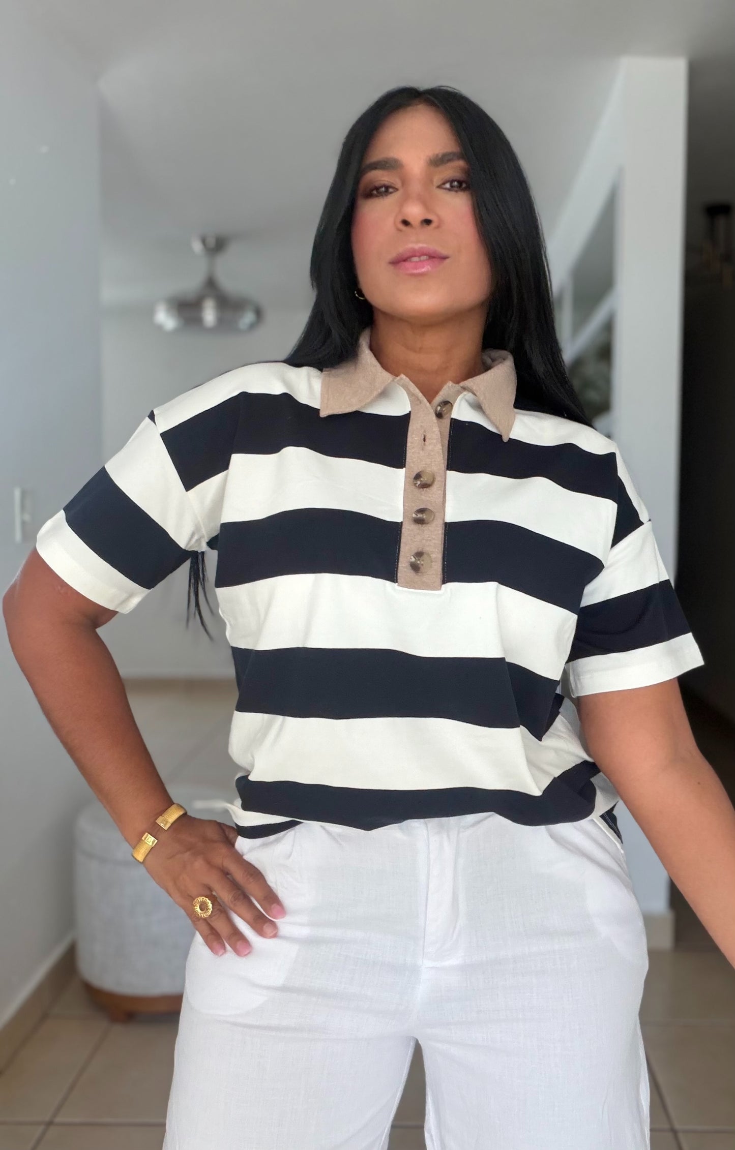 Blacky Black and White Luxe Spandex Mega Premium Striped Polo Shirt (SOLD OUT)
