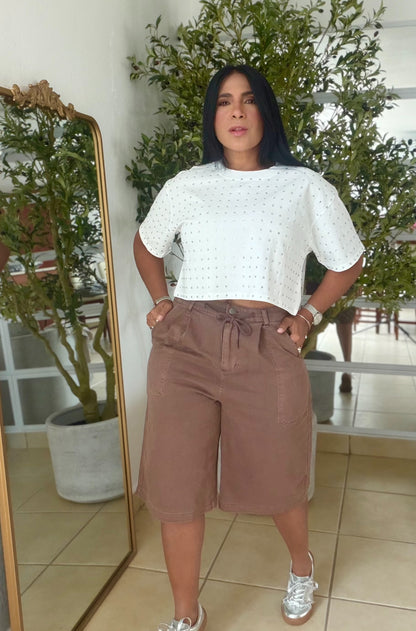 Baggy Bermuda denim Browm Choco  (NO CLAREA NUNCA JAMÁS) SPANDEX TOTAL.  NO ES PARA QUEDAR PEGADO (SOLD OUT)
