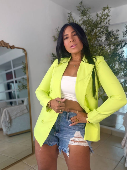 Neon Lime Green Spandex Blazer (puedes utilizar abierto o cerrado) oversized