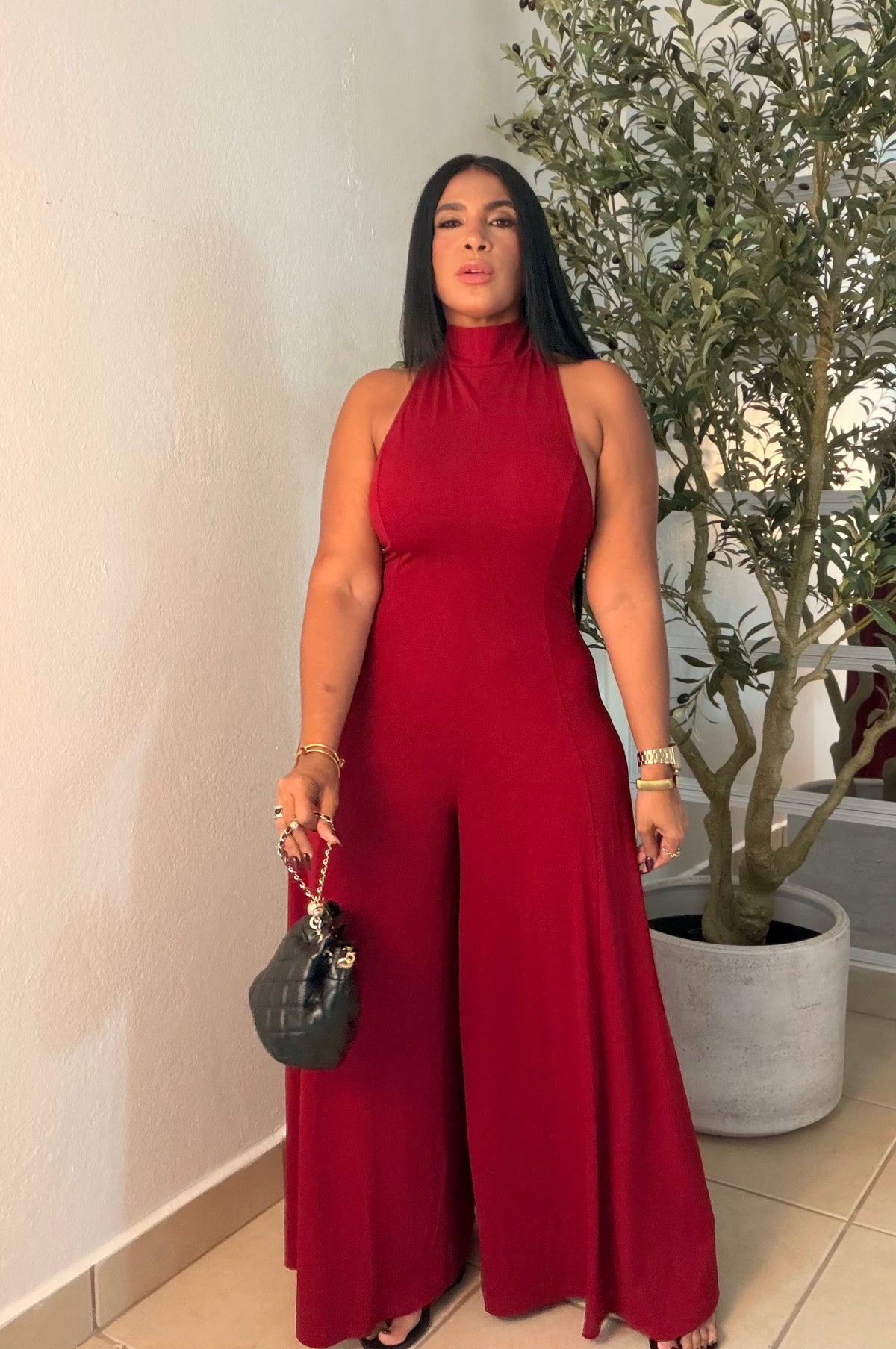 Wide Leg Jumpsuit Red Wine Suelto y forrito debajo spandex. Ajustable porque te trae  mamguillos. De lujo!