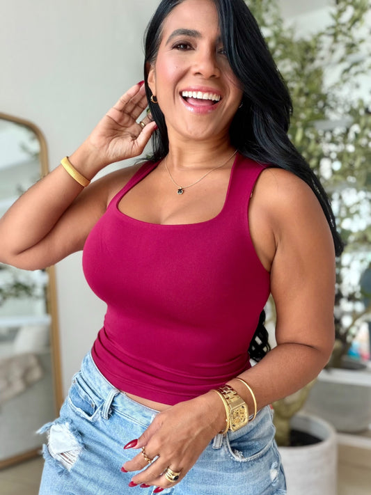 Red Wine Spandex Luxe Basic Top