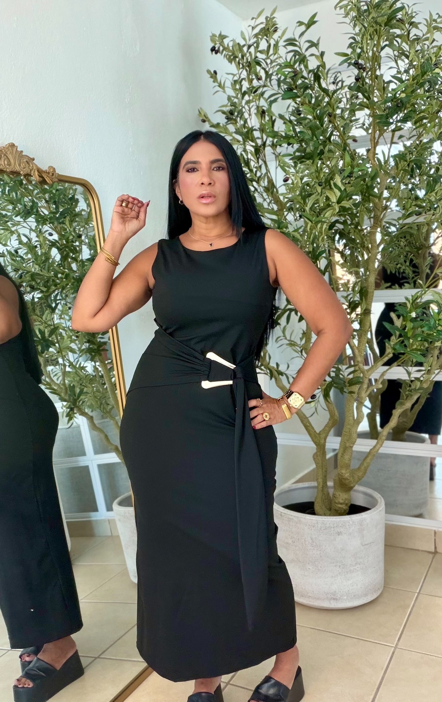 “Patria” Blacky Black Doble Forro Spandex Total Midi Dress y Calidad extra Premium (color negro)