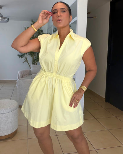 Heaven Butter Yellow Pretty Dress Spandex (tiene bolsillos y no zipper no botones)
