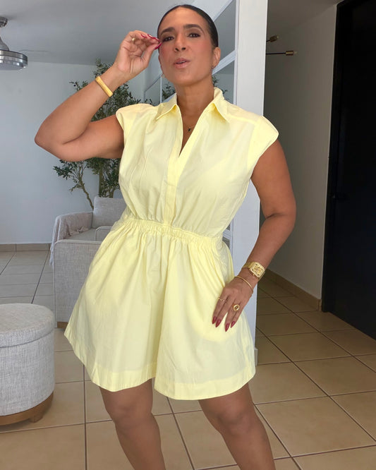 Heaven Butter Yellow Pretty Dress Spandex (tiene bolsillos y no zipper no botones)