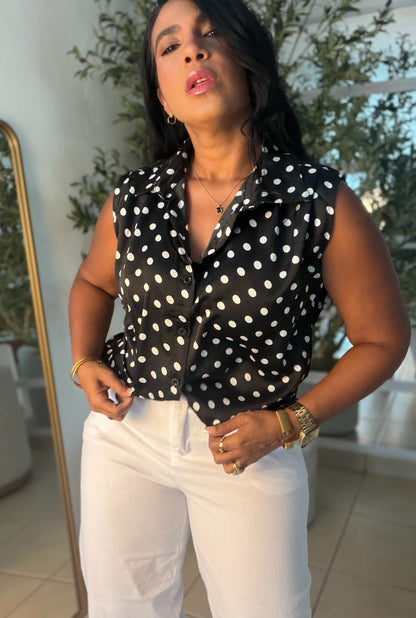 Camisa en Seda Polka Dots Black and White