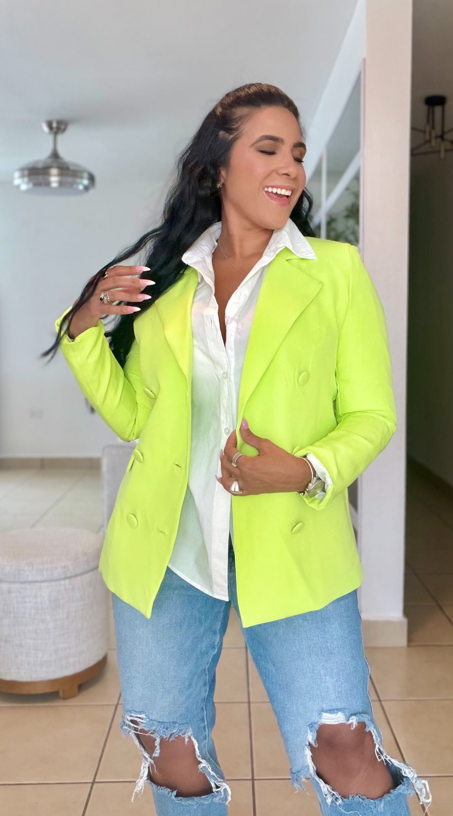 Neon Lime Green Spandex Blazer (puedes utilizar abierto o cerrado) oversized