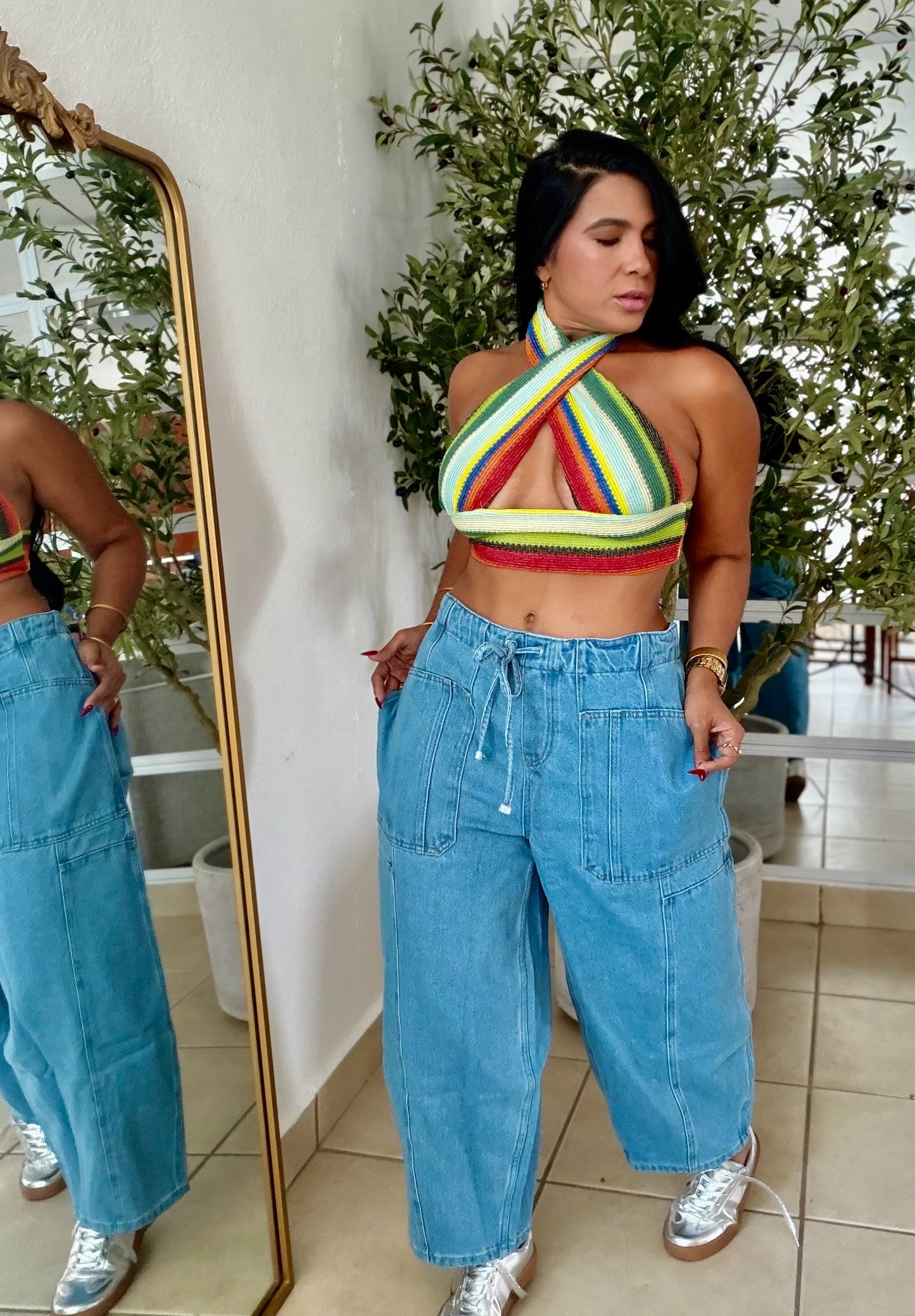 De Lujo Blue Espectacular Spandex Barrel Jeans (BAGGY AZUL)