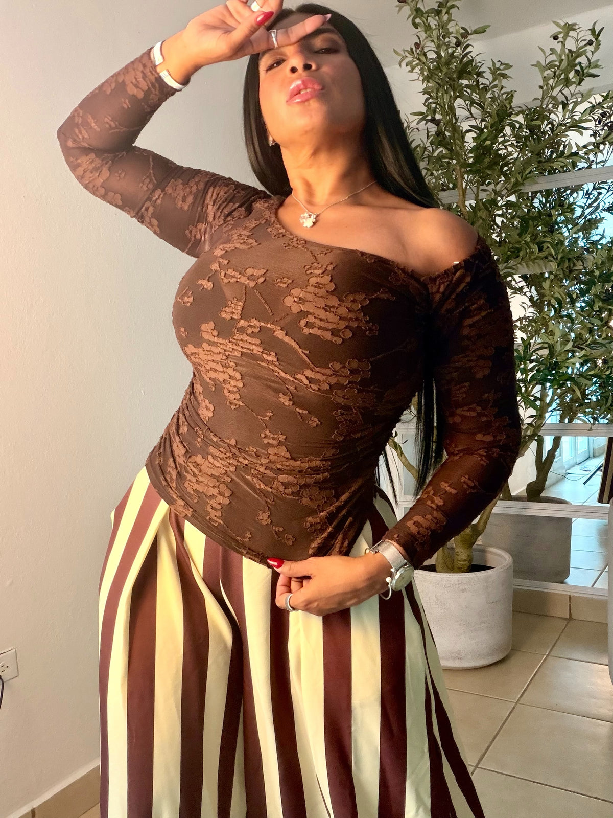Brown Choco Spandex Lace Mesh Top de Lujo (color marrón) SOLD OUT GRACIAS