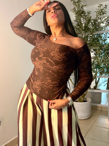 Brown Choco Spandex Lace Mesh Top de Lujo (color marrón) SOLD OUT GRACIAS