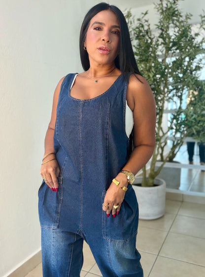 Baggy Dark Denim (azul oscuro) con bolsillos Overall Ajustable Mega Premium Barrel