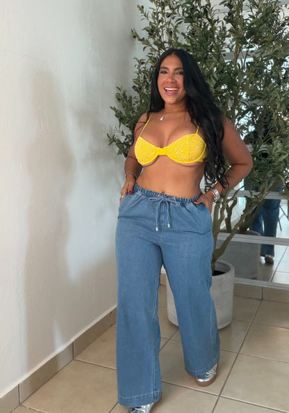 Baggy Denim Blue Spandex y Ajustable y Tiene Bolsillos