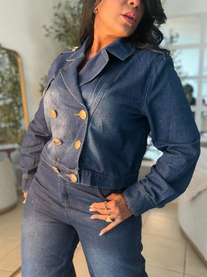 Set Denim Blue  De Top Jacket y Mahòn. Todo es bien expandible. Incluye correa (small me queda grande) son tres piezas (SOLD OUT GRACIAS)