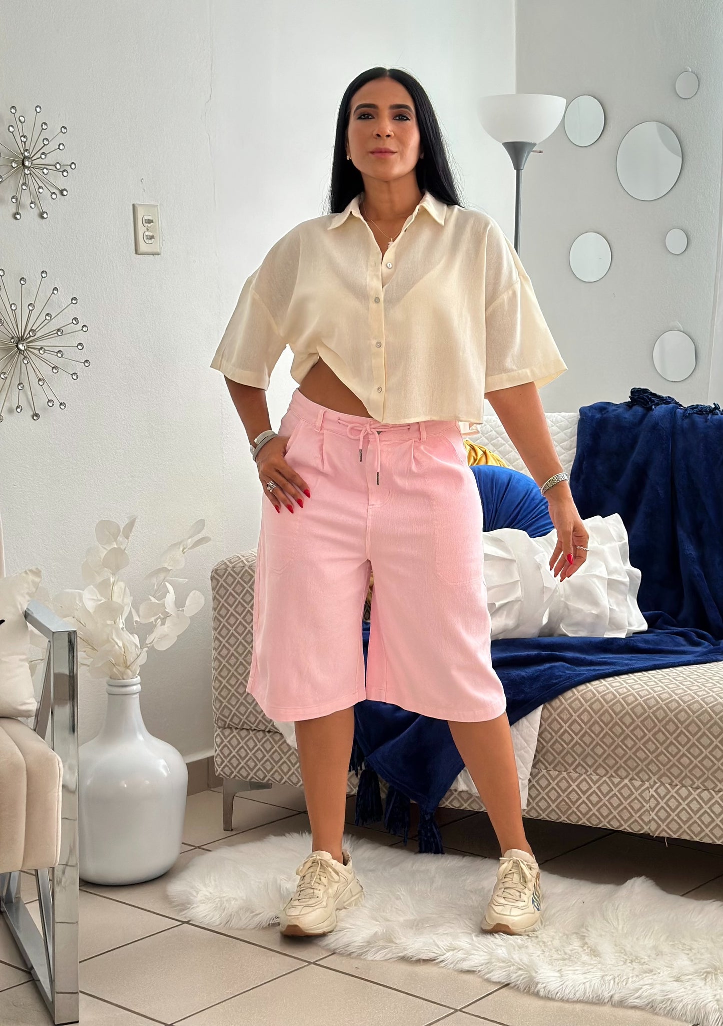 Pink Spandex Bermuda Pants Oversized