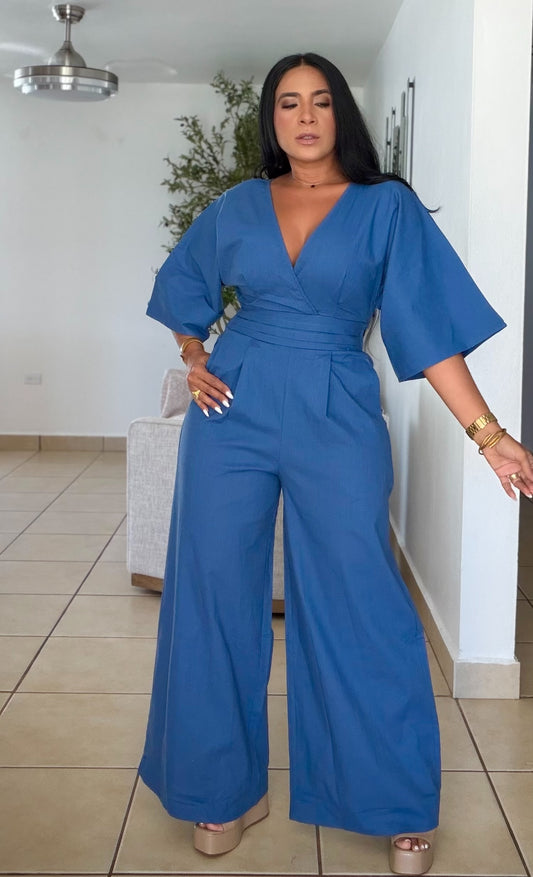 Bello Blue (azul) Bien Spandex Wide Leg Jumpsuit (tiene bolsillos)