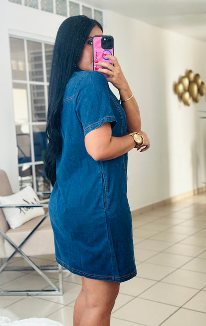 Blue Denim Dress Spandex (tiene bolsillos)