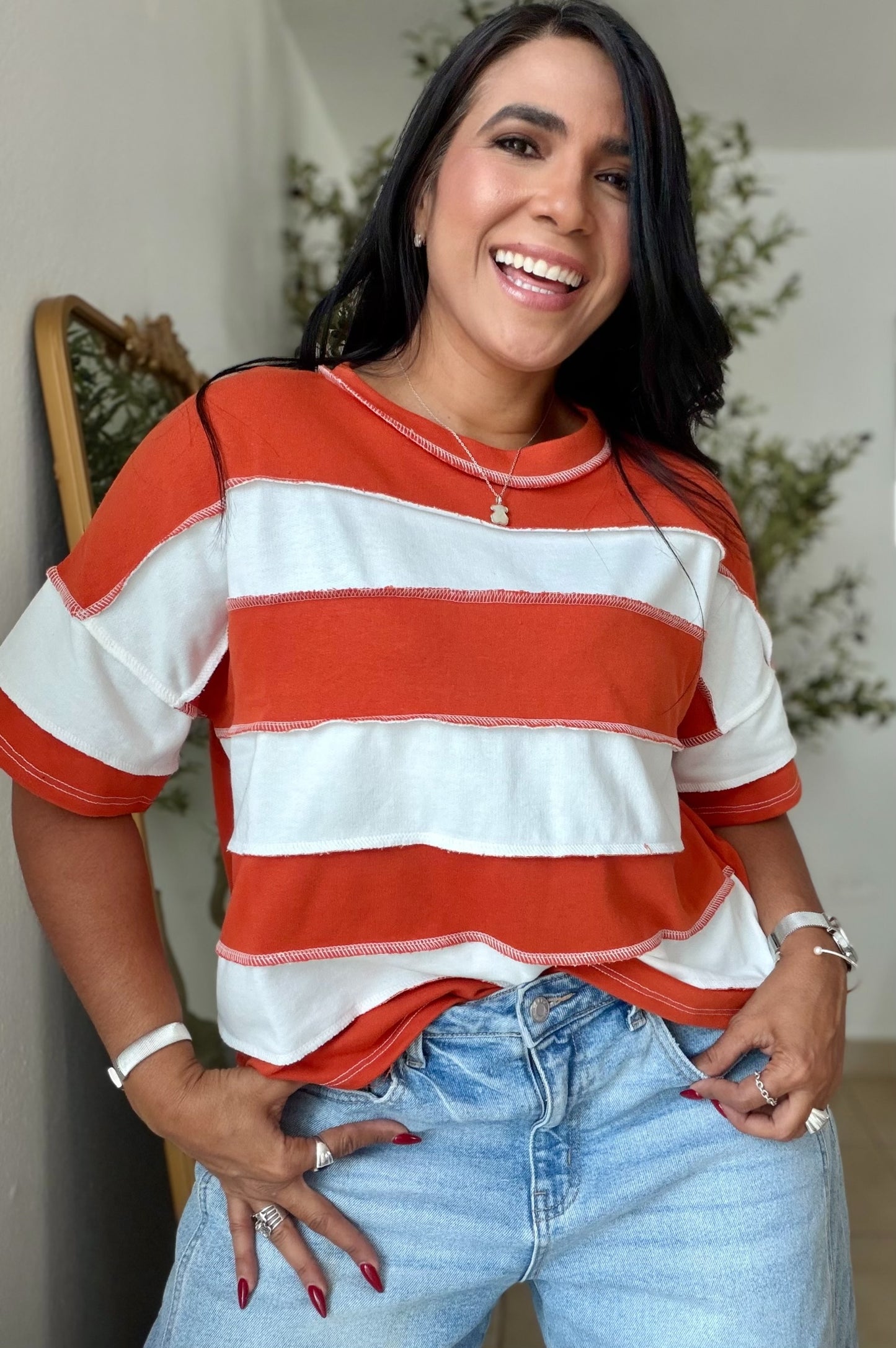 Orange and White Oversized Top Cotton (SOLD)