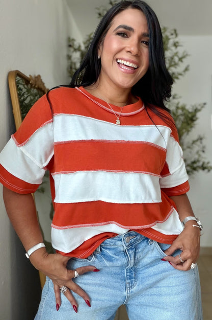 Orange and White Oversized Top Cotton (SOLD)