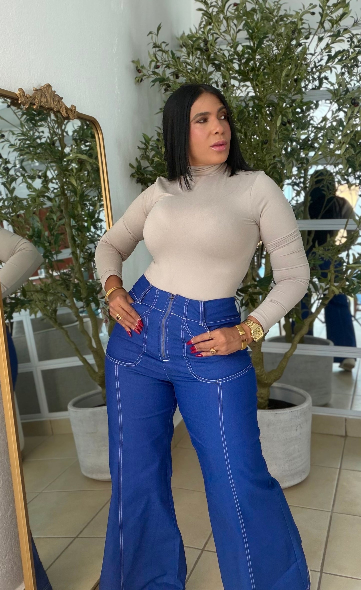 Royal Blue Wide Leg Spandex Pants (tiene bolsillos pantalones)