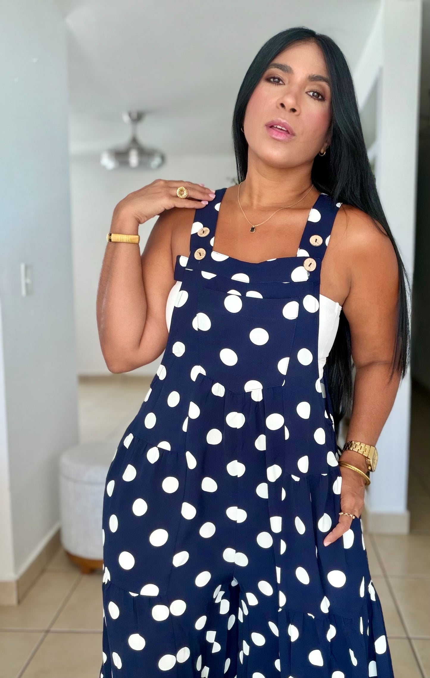 Darita Oversized Navy Blue and White De Overall (tiene bolsillos) azul y blanco Wide Leg Palazzo (SOLD OUT)