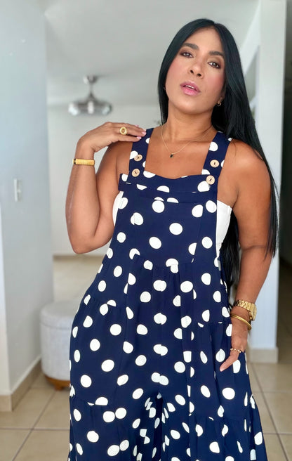 Darita Oversized Navy Blue and White De Overall (tiene bolsillos) azul y blanco Wide Leg Palazzo (SOLD OUT)