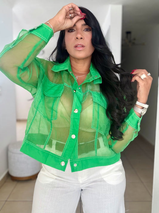 Organza Green Oversized Top Jacket (Chaqueta o Top)