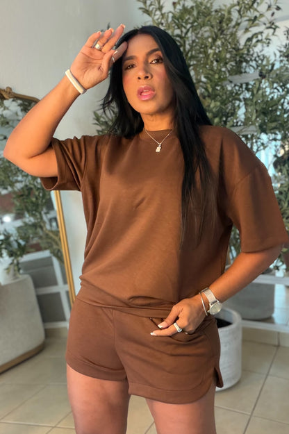 Choco Marrón De lujo Oversized Too and Shorts Spandex Sporty Set (SOLD OUT GRACIAS)