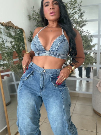 Baggy Spandex Denim Blue Luxe Jeans (fruncido que ajustaa a tu gusto) una belleza!! SOLD OUT GRACIAS