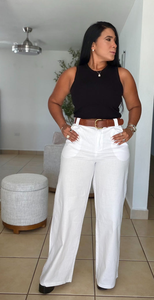 Y definitvamente es mío!! Omg! White Luxe Linen Spandex Pants (incluye correa y es bien expandible!)Wide Leg
