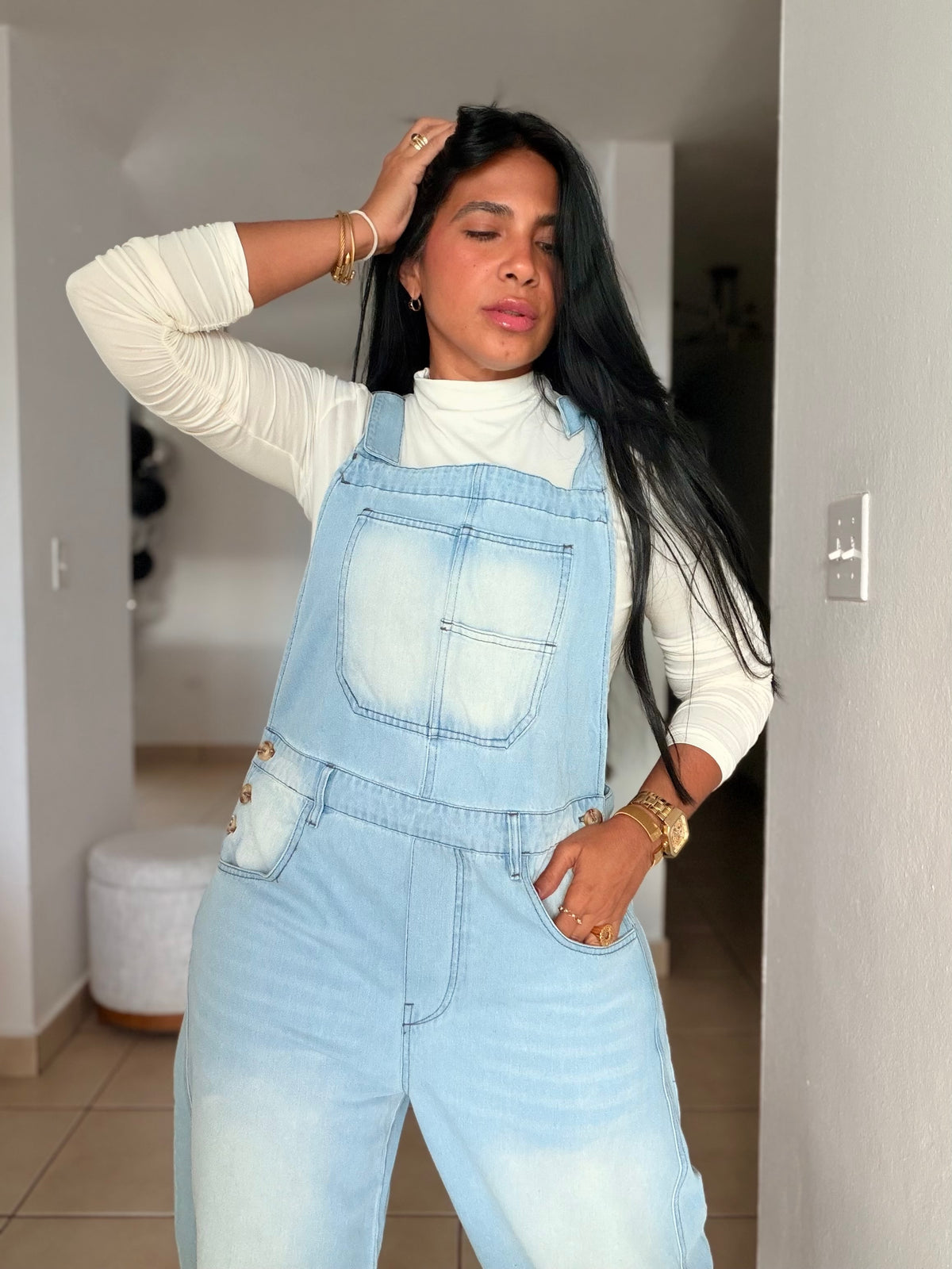 Baggy Barrel Spandex Overall Mega Premium.  Denim light Blue.