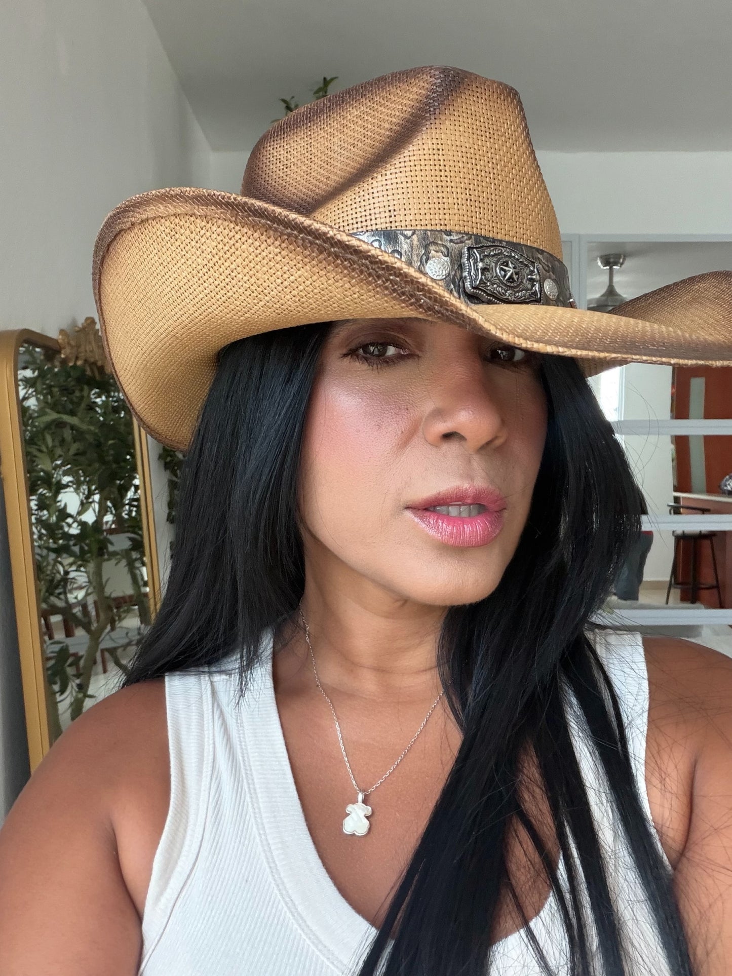 Sombrero Cow Boy con piedras silver y azules Brown y Beige