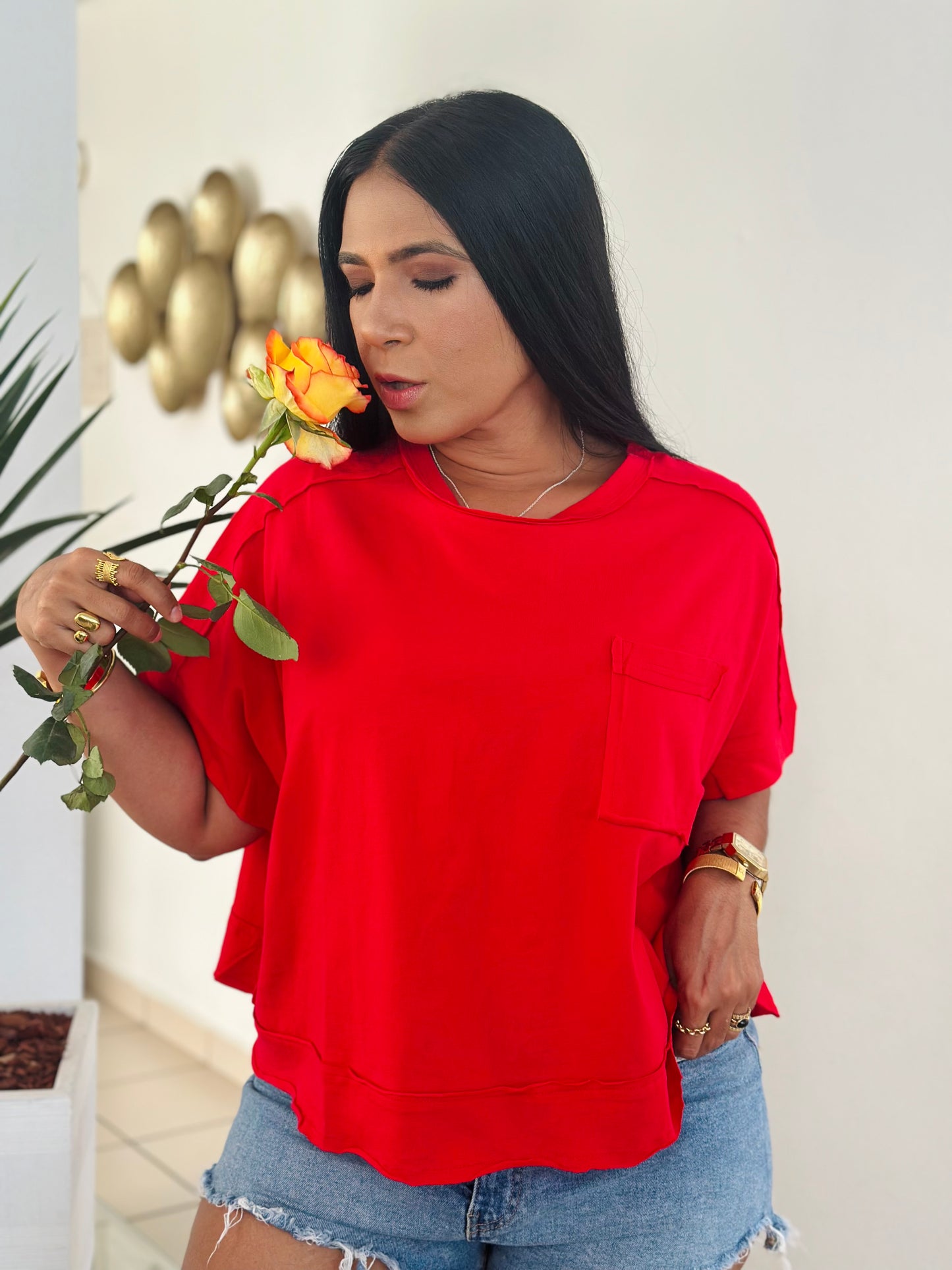 Red Oversized Spandex Top