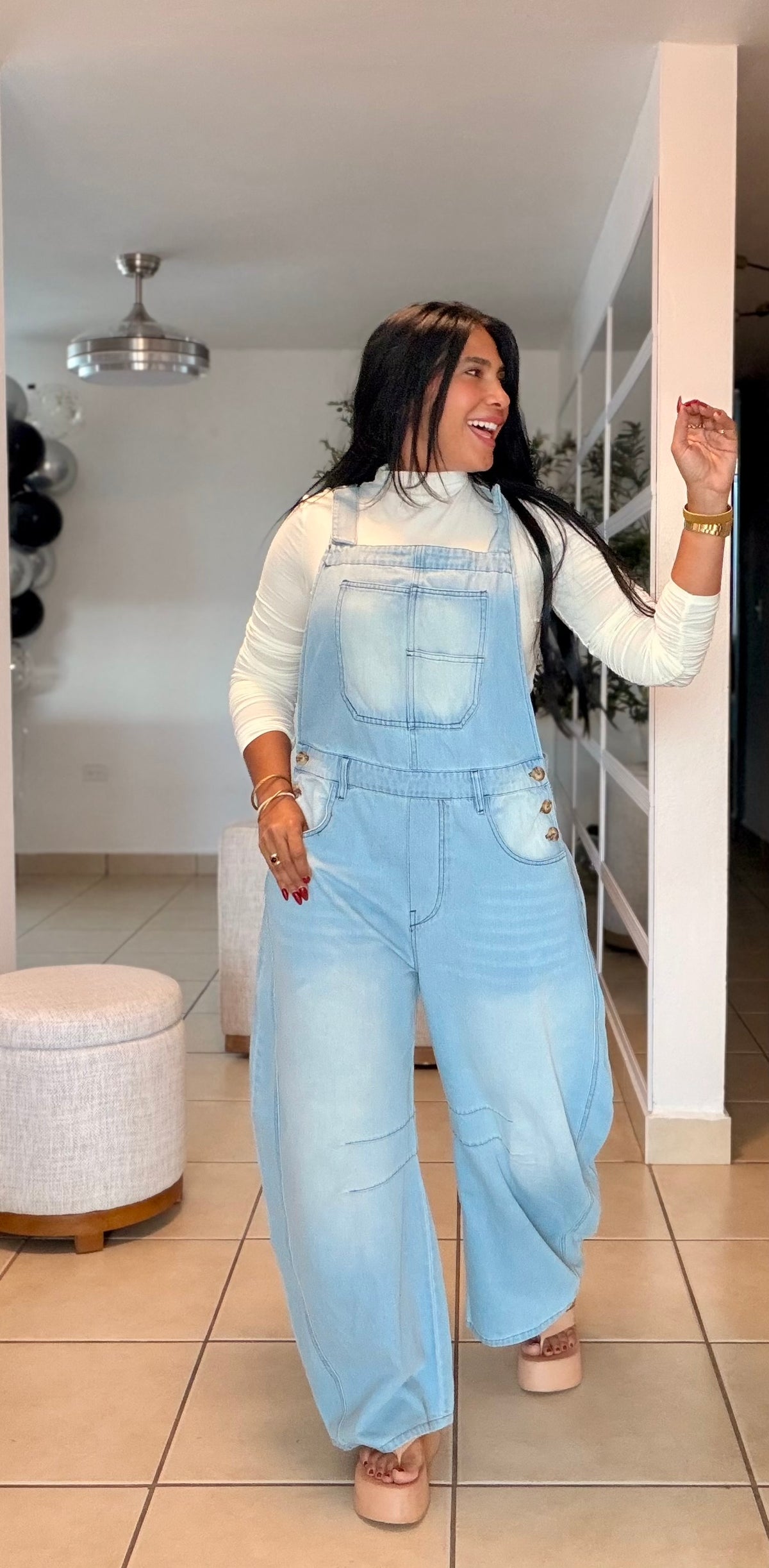 Baggy Barrel Spandex Overall Mega Premium.  Denim light Blue.