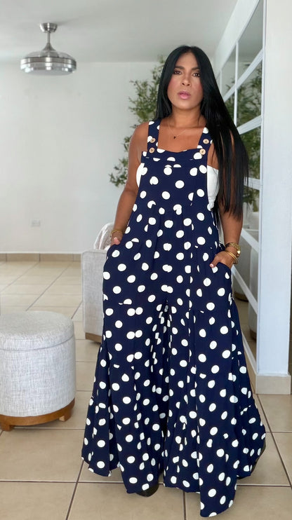 Darita Oversized Navy Blue and White De Overall (tiene bolsillos) azul y blanco Wide Leg Palazzo (SOLD OUT)