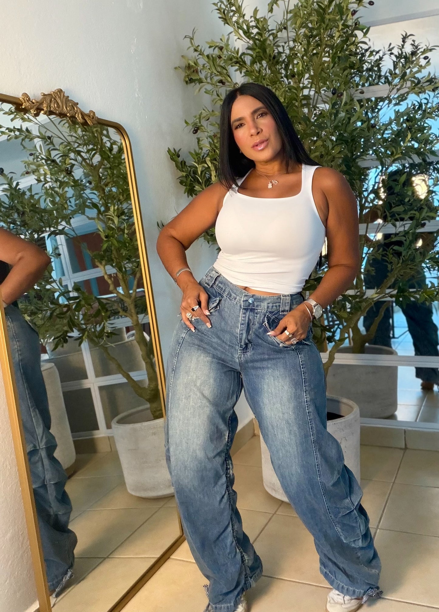 Baggy Spandex Denim Blue Luxe Jeans (fruncido que ajustaa a tu gusto) una belleza!! (SOLD)