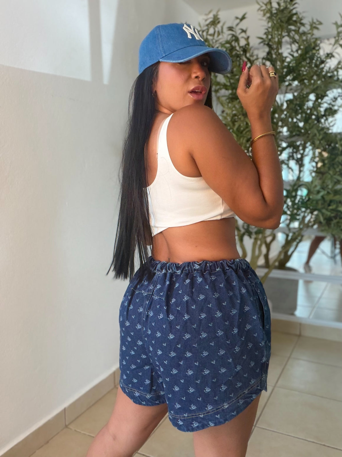 Mìrame Dark Denim Blue Luxe Baggy Spandex!! Shorts mahòn (tiene bolsillos)