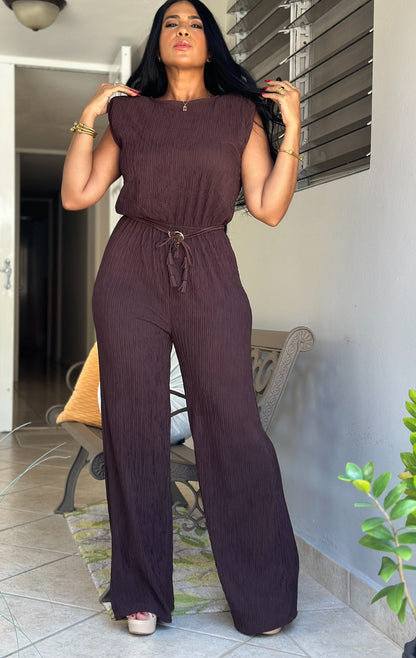 Berlín Choco Pleated Spandex JUMPSUIT (incluye cinturón removible)