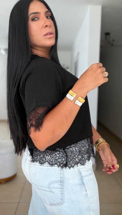 Amigas Black Cotton and Lace Premium Top