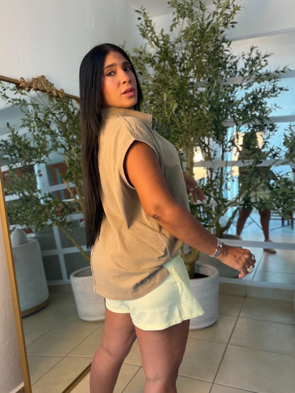 Mocha Beige Luxe Urban 100% cotton Long Top