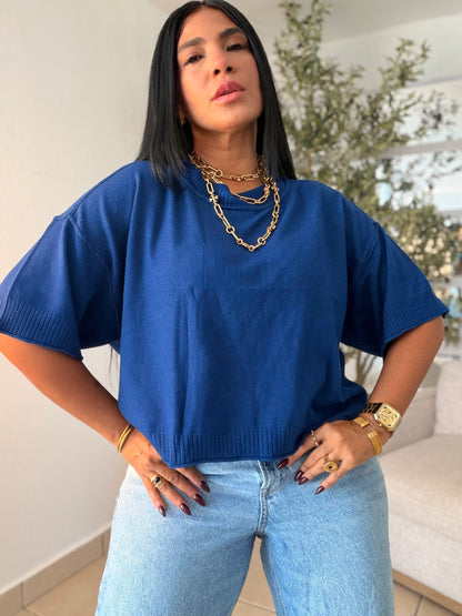 Eah! Eah! Navy Blue Luxe Premium Oversized Top (azul)