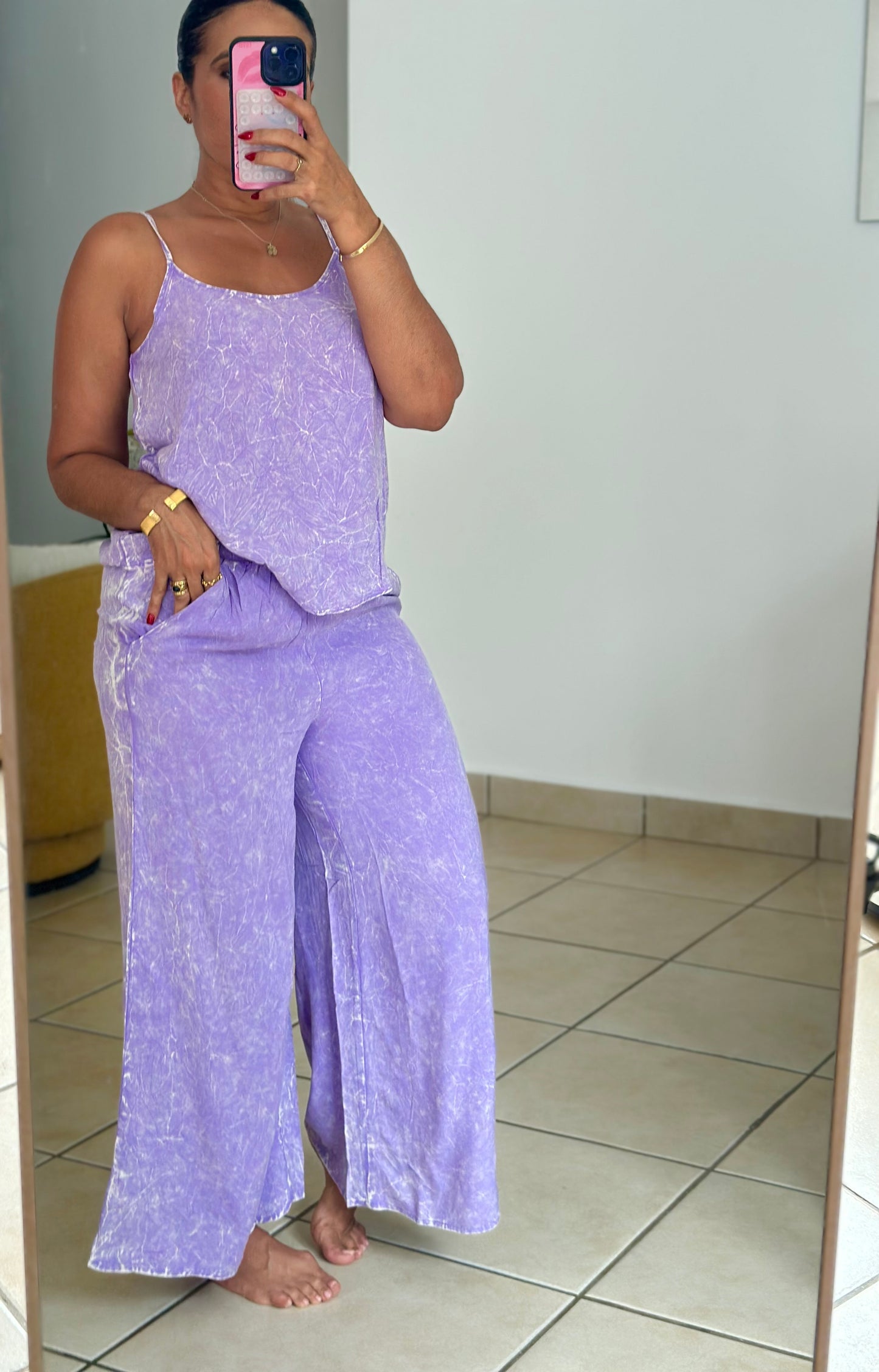 Lavander Summer Relax Pants Set With Pockets (Spandex)