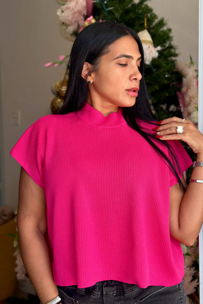 Shamelis Fuschia Luxury Knit Spandex Blusón