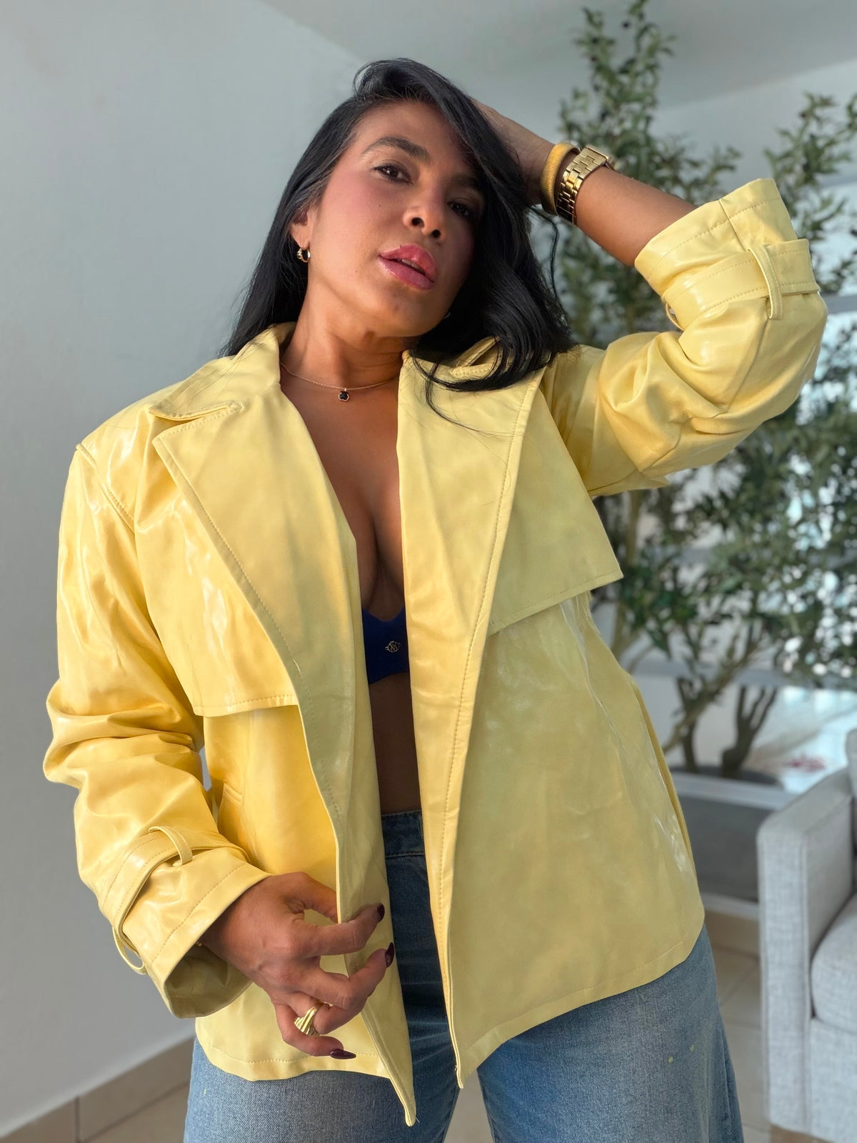 Butter Yellow Luxe Faux Leather Oversized Blazer/Jacket (suave y liso por dentro)