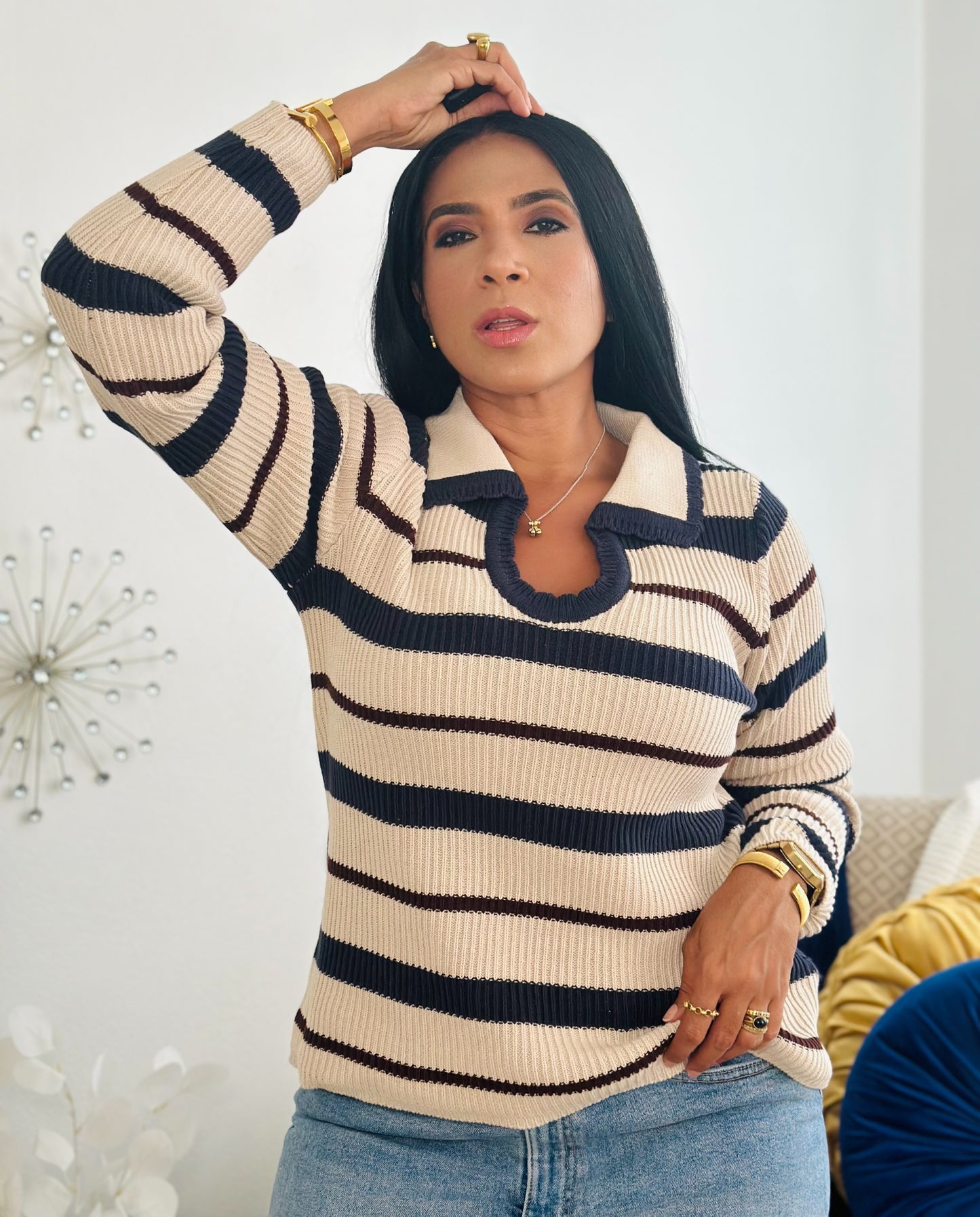 October Stripe Navy Oversized Top Spandex