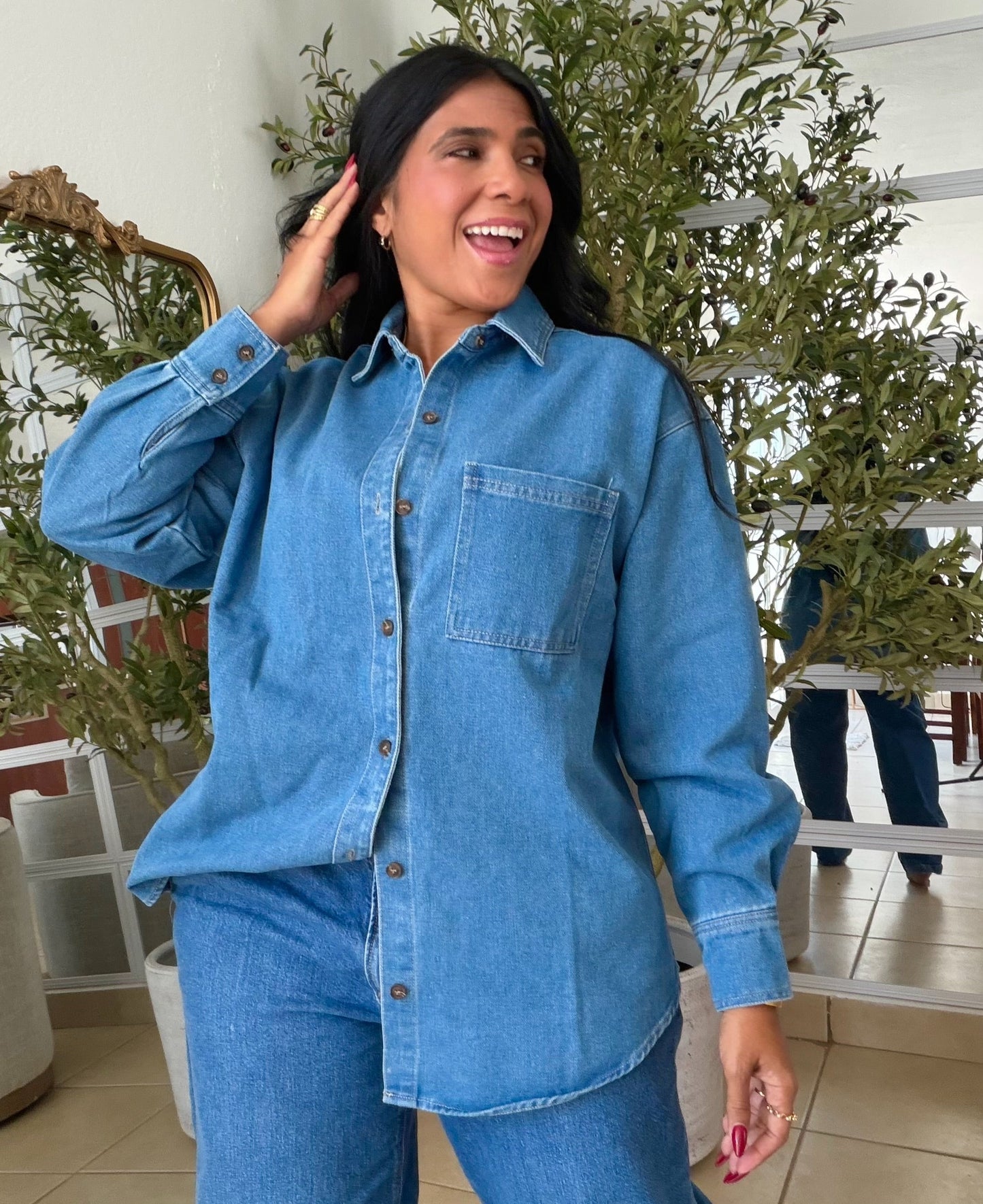 Denim Blue Luxury Oversized Blouse