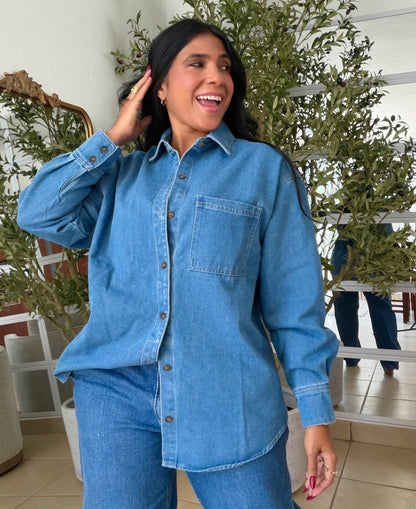 Denim Blue Luxury Oversized Blouse