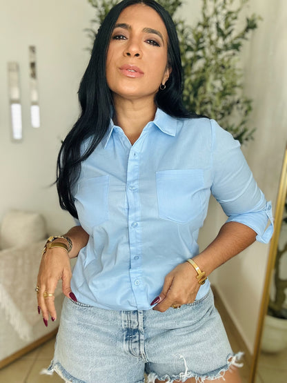 Cielos Blue  Spandex Blouse (esto es de lujo mami)