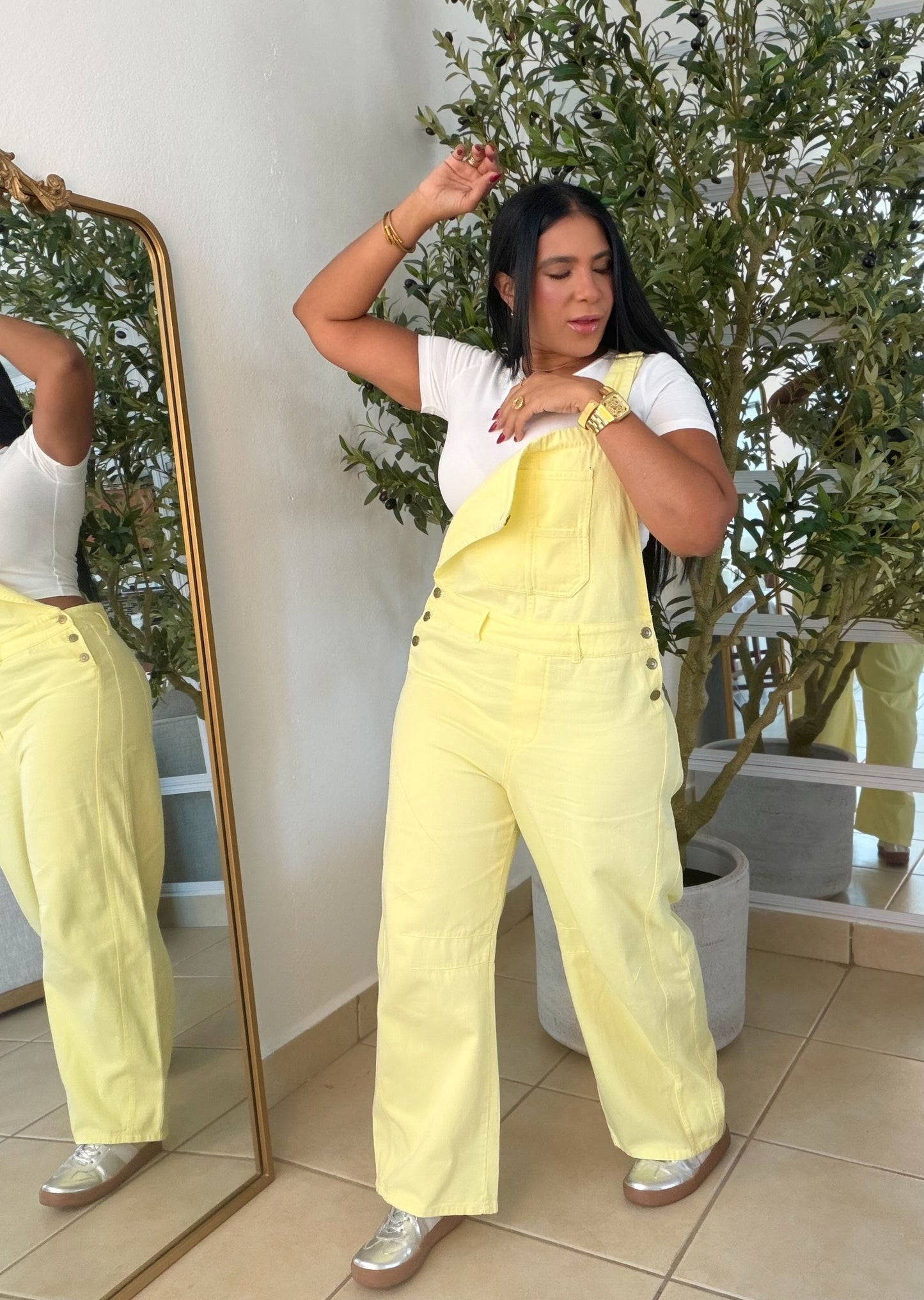 Lemon Yellow Baggy Barrel Spandex Overall